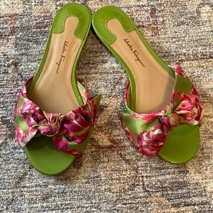 Salvatore Ferragamo pink and green slides size 6 1/2 B. Never worn.